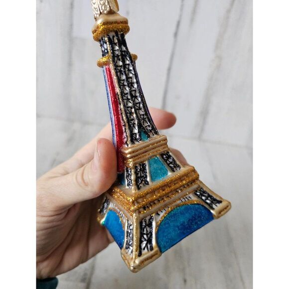 Owc Old world Eiffel Tower AS IS building statue glass ornament Xmas as is tree - Picture 7 of 11